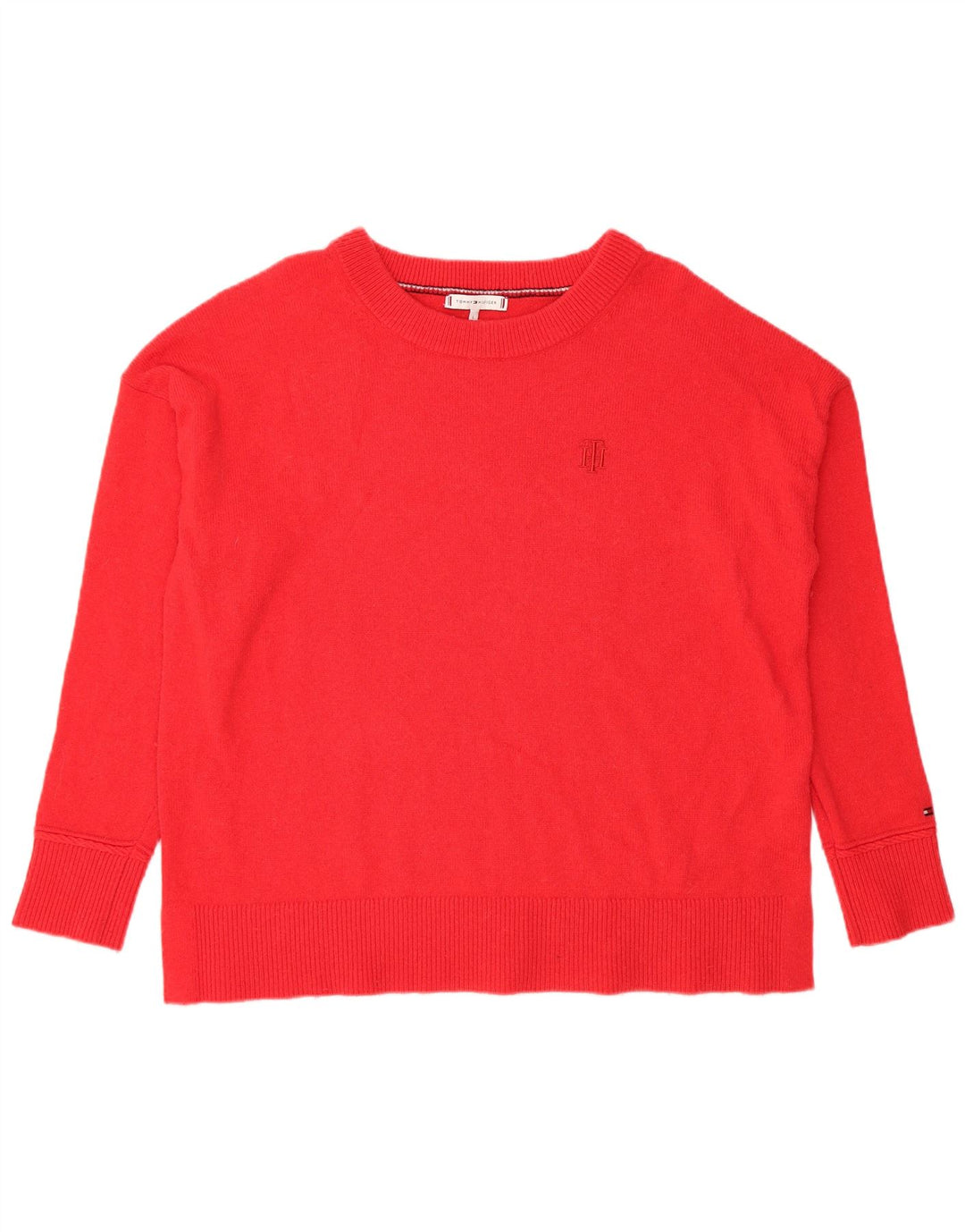 TOMMY HILFIGER Womens Crew Neck Jumper Sweater UK 16 Large Red Wool