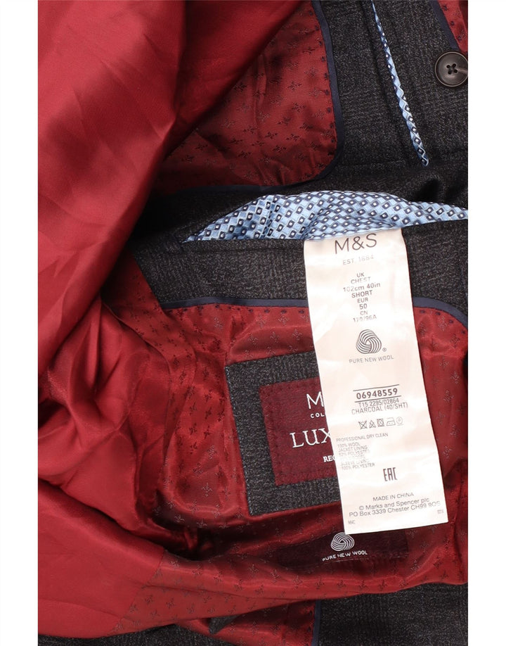 Marks & Spencer Herren-Blazer mit 2 Knöpfen, Gr. 40, groß, grau kariert, Wolle
