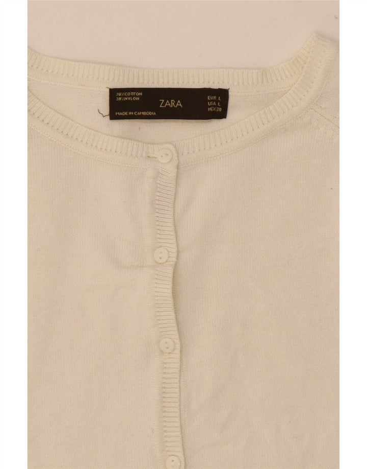 Zara Damen-Cardigan-Pullover UK 14 Große weiße Baumwolle