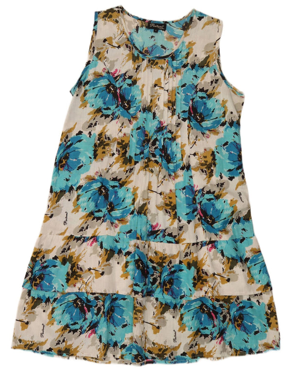 Positano by Jean Paul Damen-Stufenkleid UK 16 Großes blaues Blumenmuster