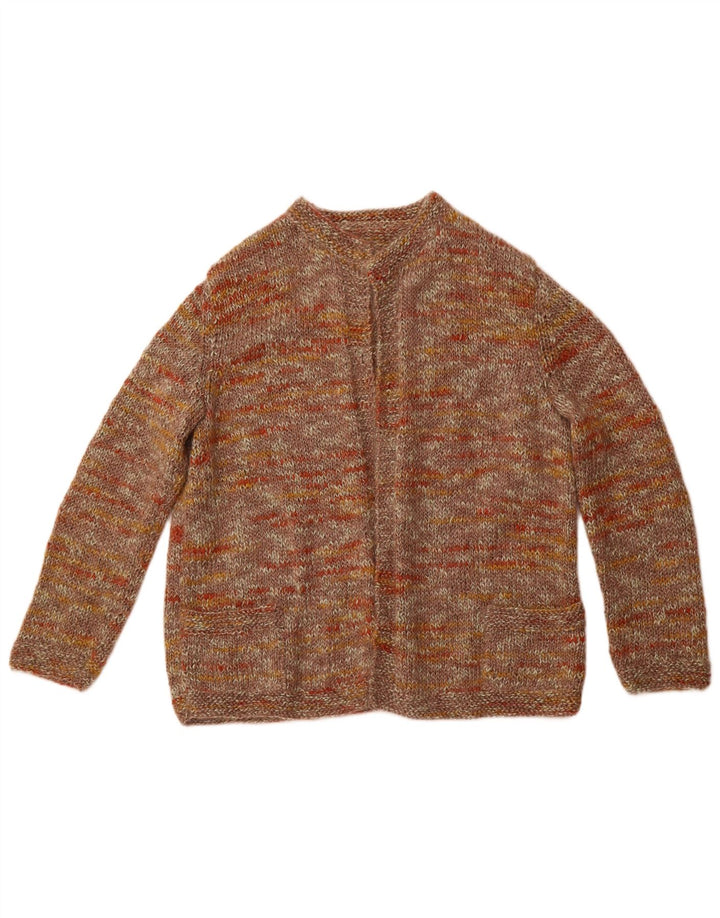 VINTAGE Offener Damen-Cardigan-Pullover UK 12 Mittelbraun gefleckt