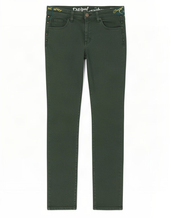 Desigual Damen Graphic Slim Jeans W28 L33 Grüne Baumwolle