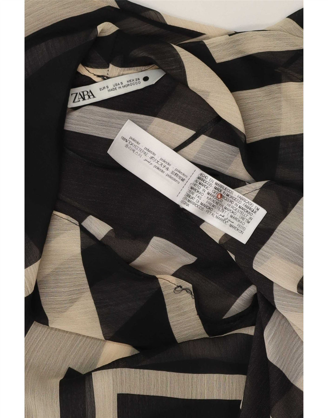 Zara Damen-Blusenoberteil UK 10 Small Schwarz Geometrisch Polyester