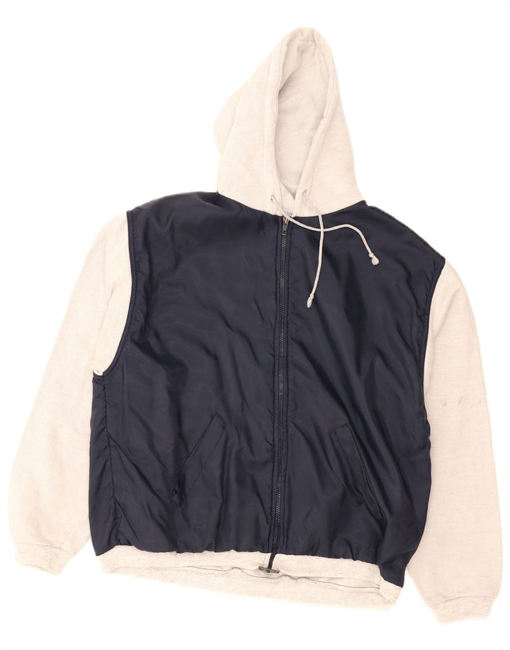 Vintage Herren-Trainingsanzug mit Kapuze, Jacke, mittelgroß, Marineblau, Farbblock
