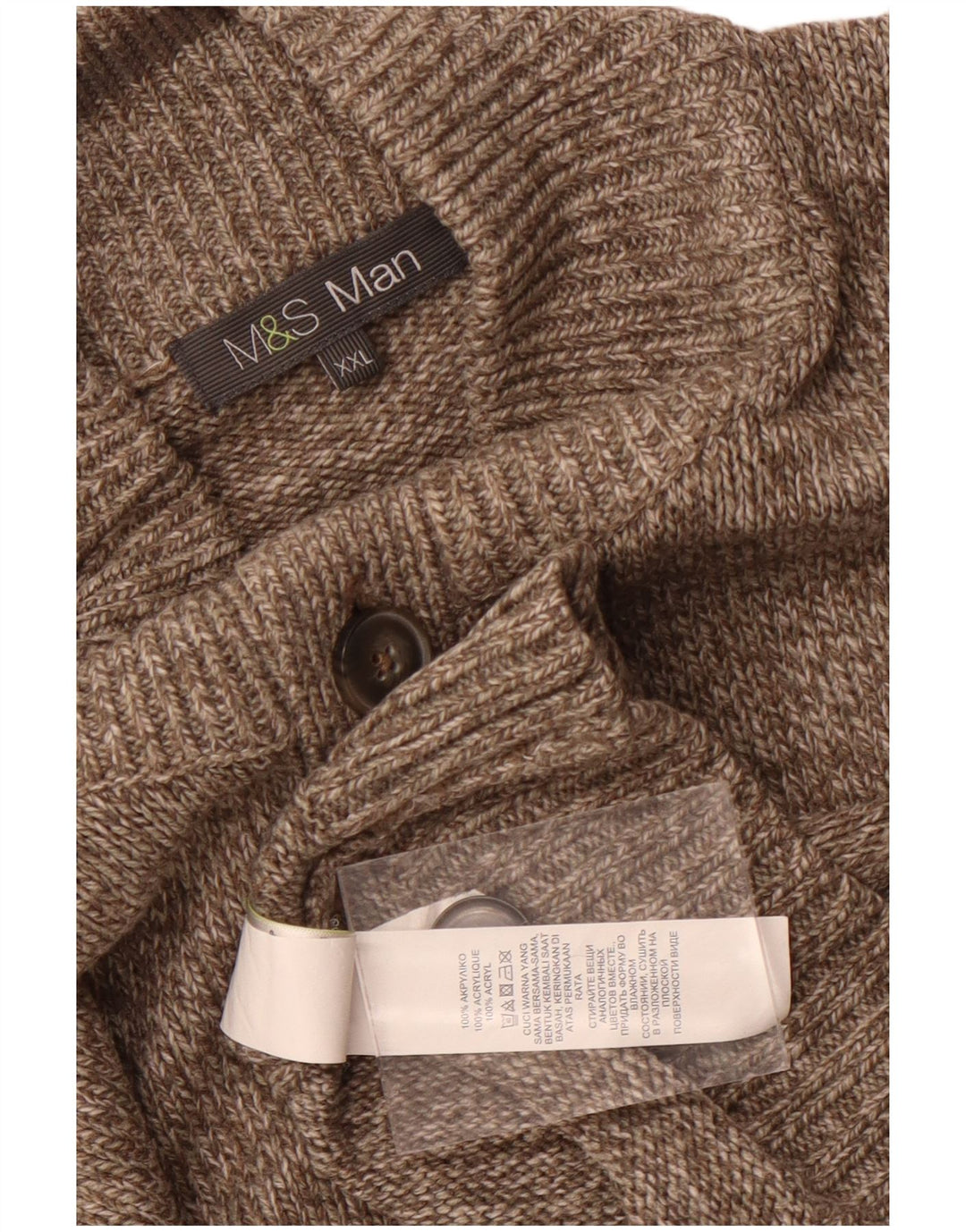 Marks & Spencer Herren-Pullover mit Knopfkragen, 2XL, grau geflecktes Acryl