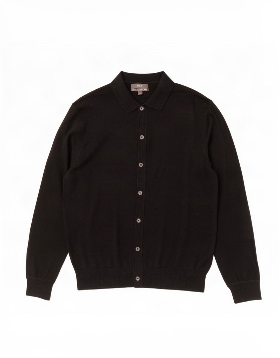 Marks & Spencer Herren-Strickjacke, groß, schwarze Merinowolle