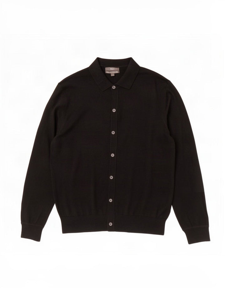 Marks & Spencer Herren-Strickjacke, groß, schwarze Merinowolle