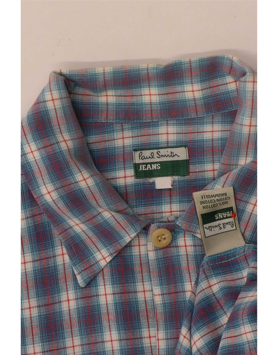 Paul Smith Herren-Kurzarmhemd, groß, blau kariert, Baumwolle