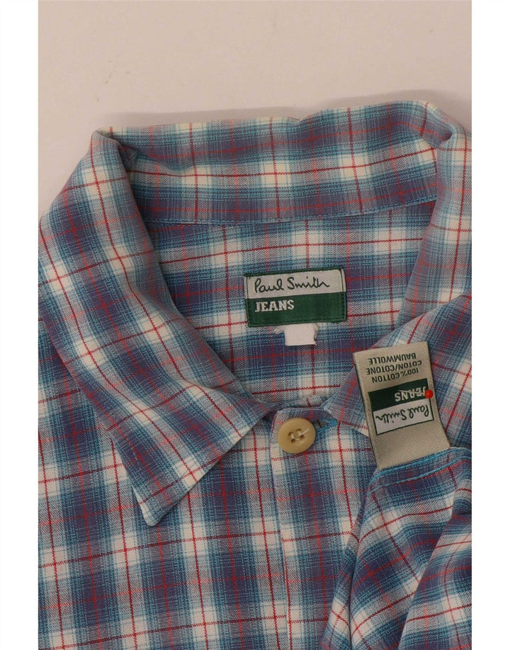 Paul Smith Herren-Kurzarmhemd, groß, blau kariert, Baumwolle