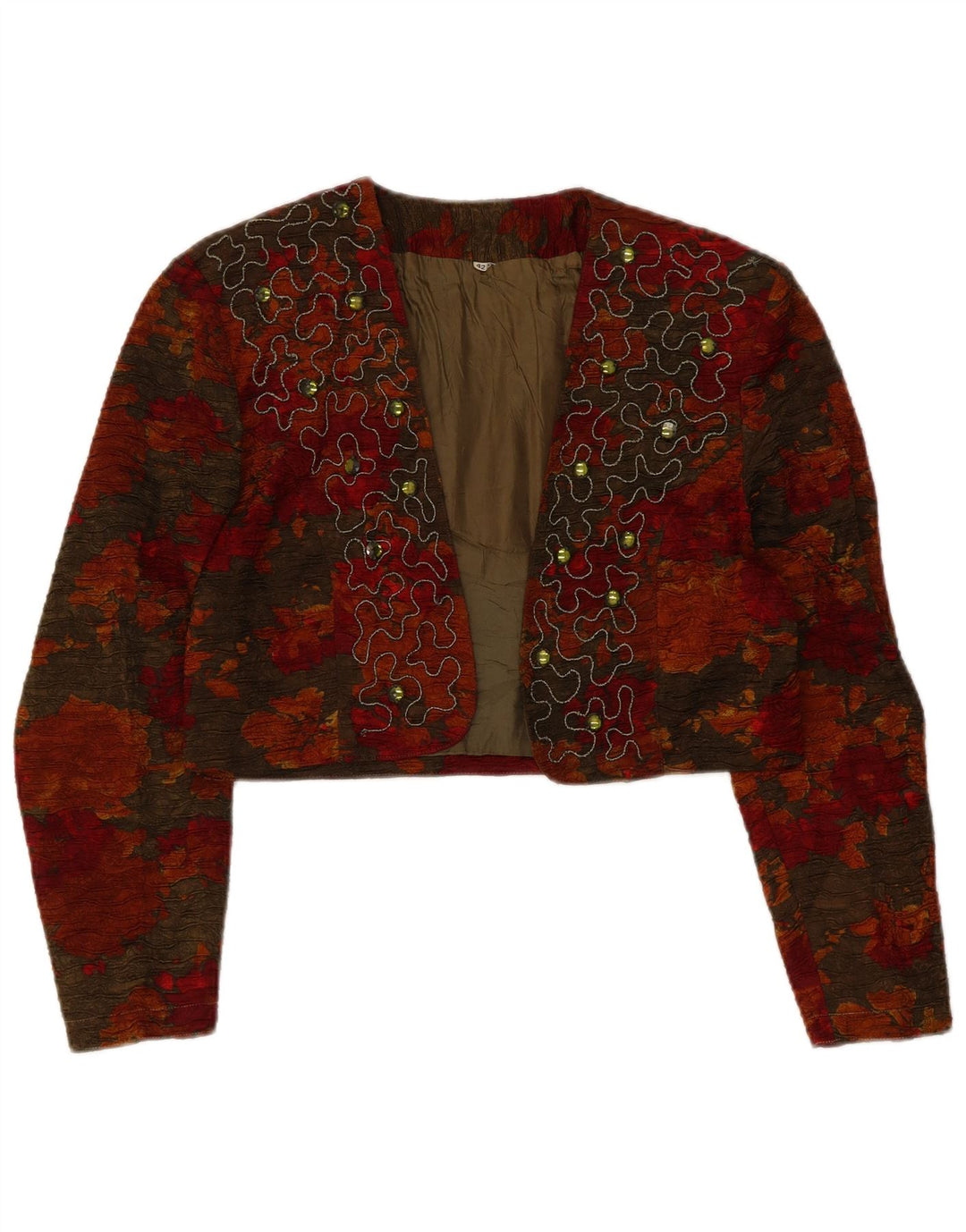 Vintage Damen Bolero Jacke IT 42 Medium Mehrfarbig Blumen Viskose