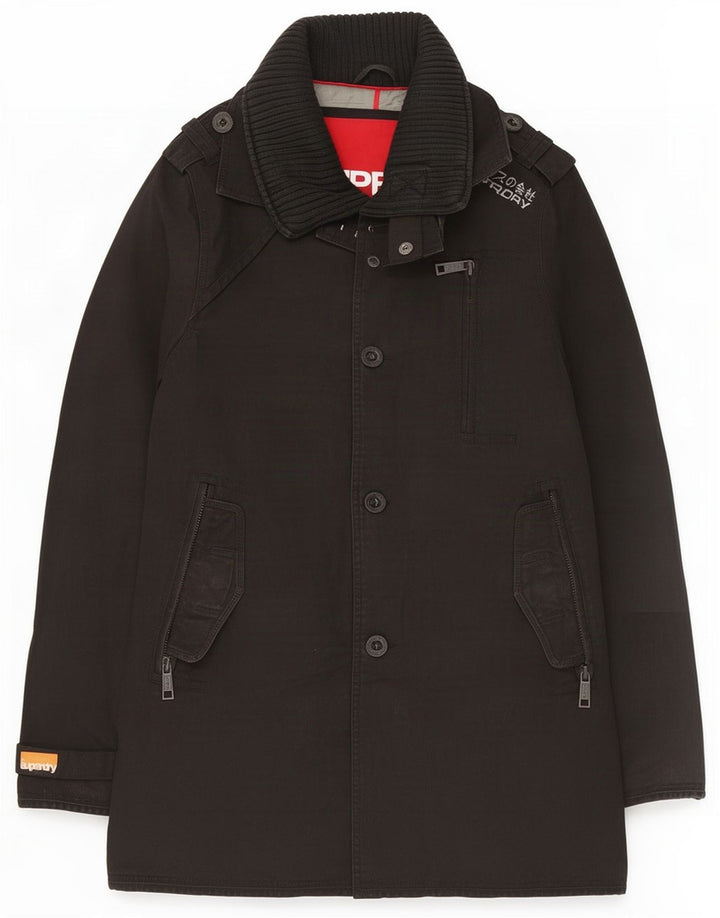 Superdry Herren Trenchcoat UK 38 Mittelschwarze Baumwolle