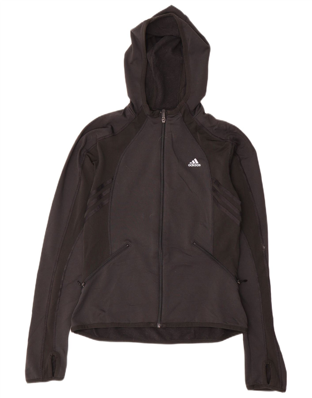Adidas Damen Zip Hoodie Pullover UK 12 Medium Schwarz Polyester