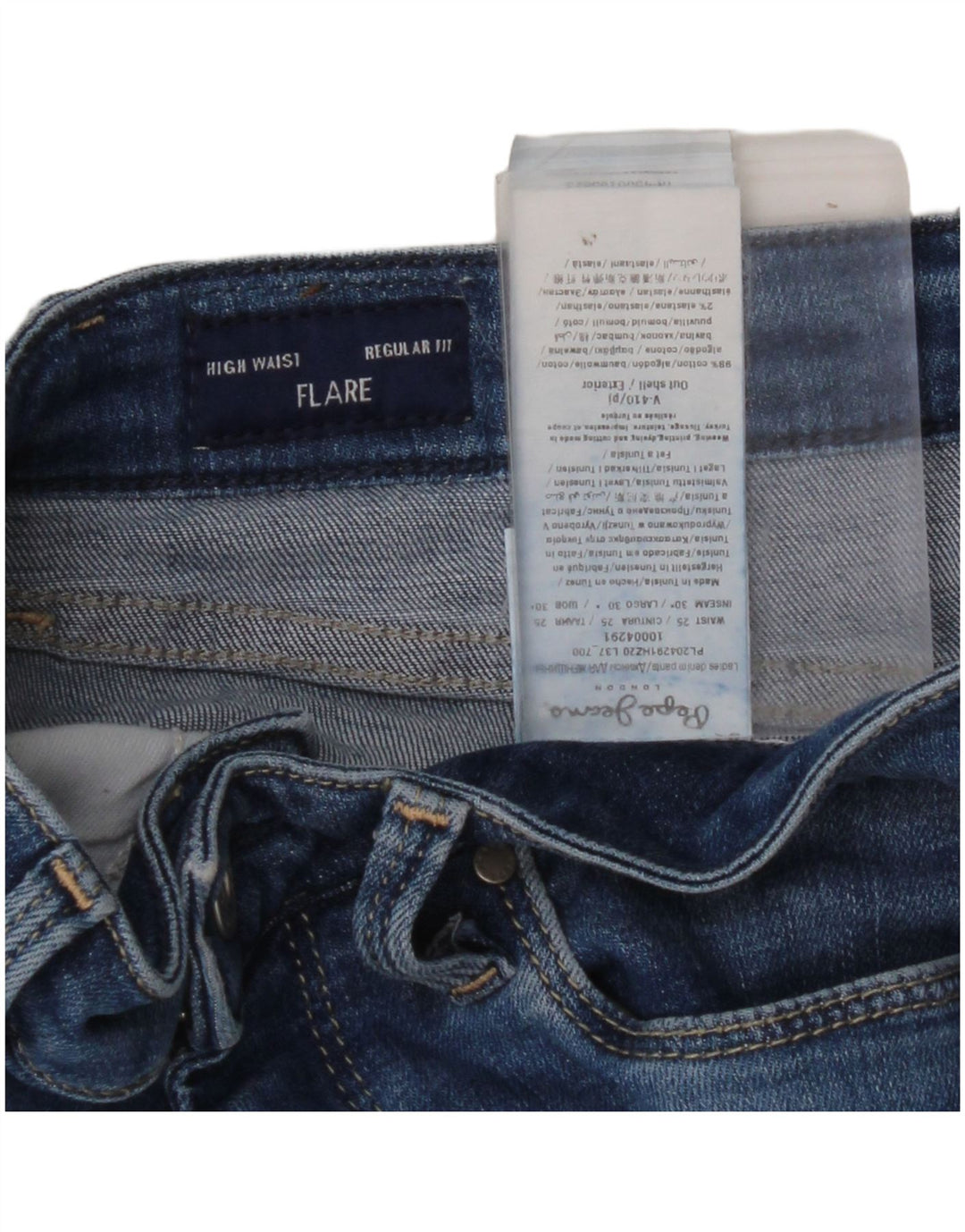 PEPE JEANS Damen-Jeans mit normaler Passform und hoher Taille, ausgestellt, W25 L30, blaue Baumwolle