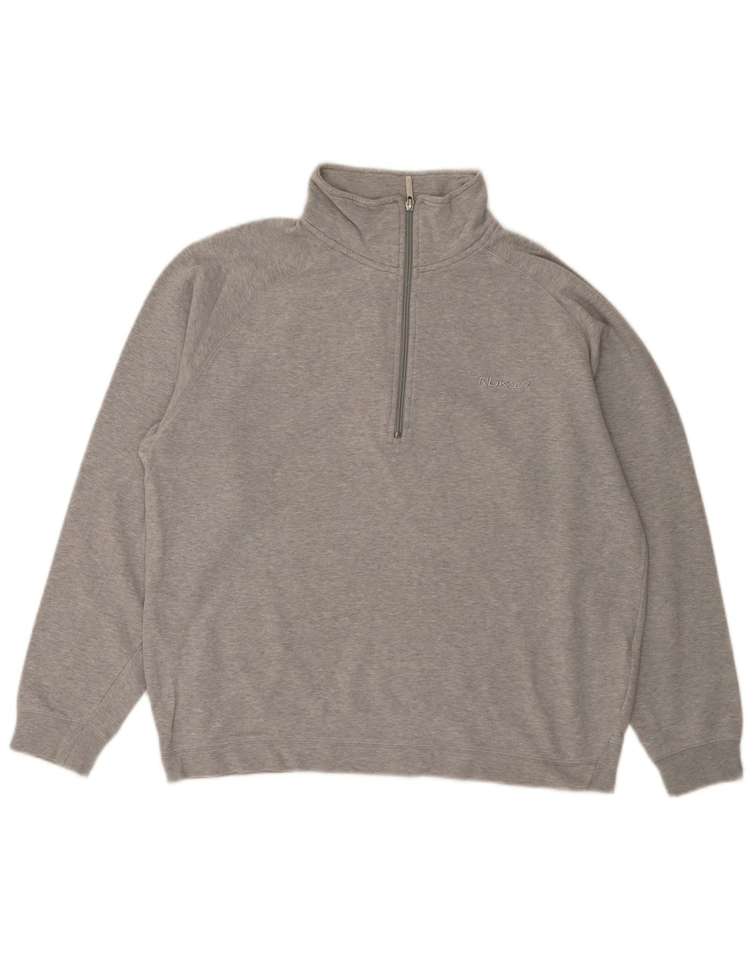 REEBOK Mens Zip Neck Sweatshirt Jumper Large Grey Flecked Cotton