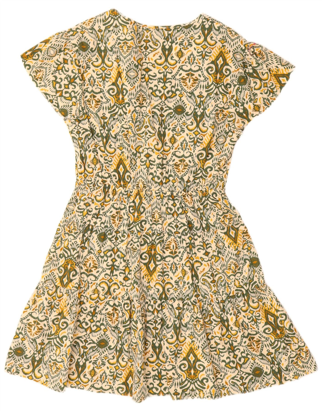 Marks & Spencer Damen Reguläres A-Linien-Kleid UK 12 Mittelgrüne Ikat-Baumwolle