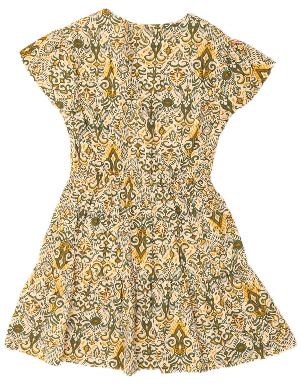 Marks & Spencer Damen Reguläres A-Linien-Kleid UK 12 Mittelgrüne Ikat-Baumwolle