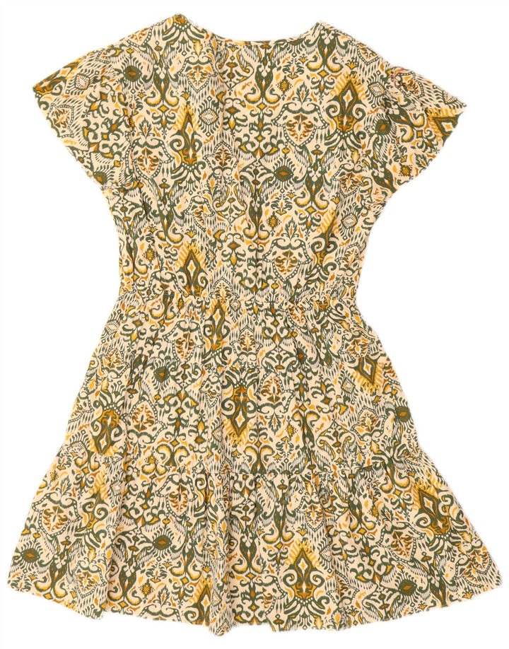 Marks & Spencer Damen Reguläres A-Linien-Kleid UK 12 Mittelgrüne Ikat-Baumwolle
