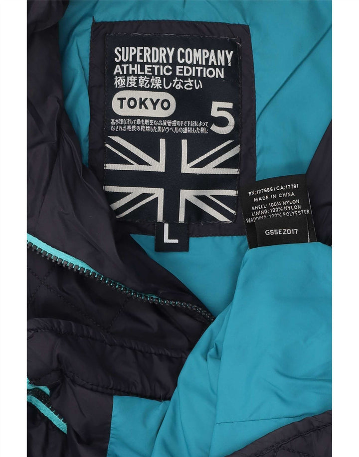 Superdry Steppjacke mit Kapuze für Damen, UK 14, Größe L, marineblaues Nylon