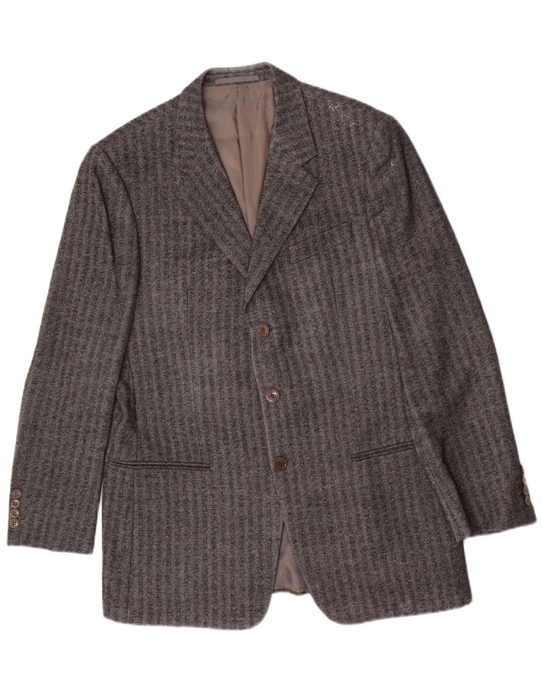 Armani Collezioni Herren 3-Knopf-Blazerjacke IT 52 XL Graues Fischgrätenmuster