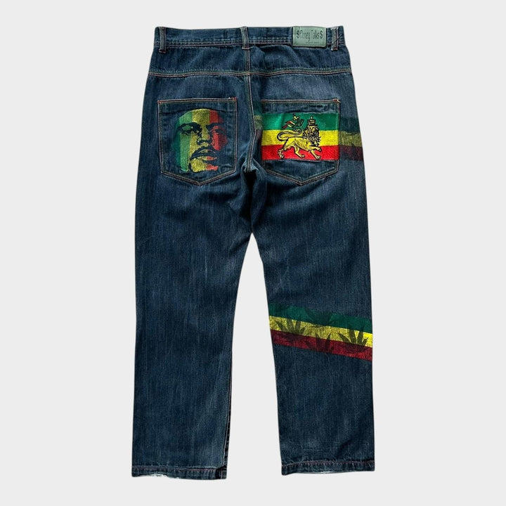 Baggy-Hip-Hop-Rasta-Jeans – Bundweite 34
