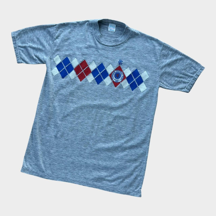 Vintage 80er Jahre Rangers Fußball-Grafik-T-Shirt – groß (passt wie ein Medium)