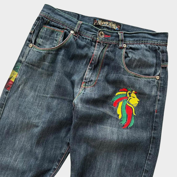 Baggy-Hip-Hop-Rasta-Jeans – Bundweite 34