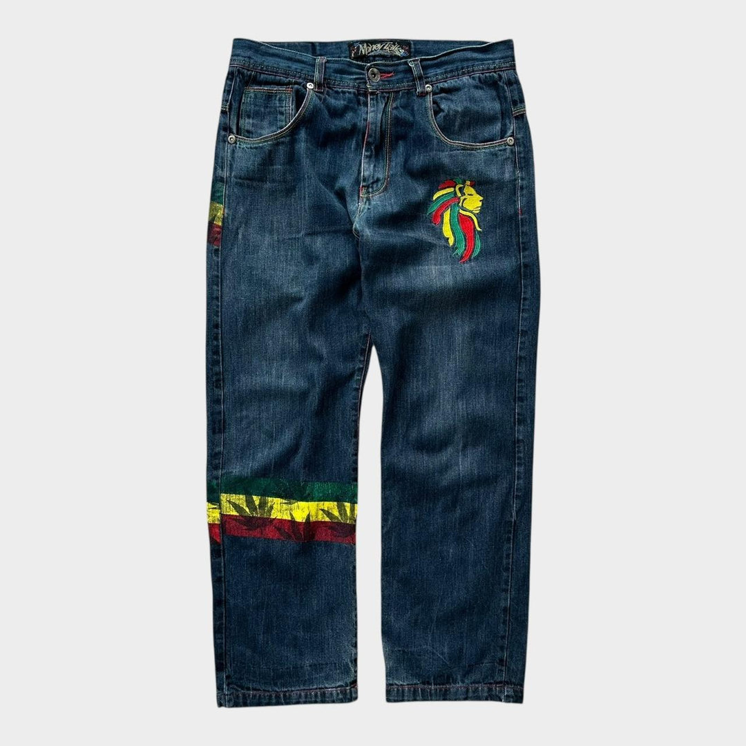 Baggy-Hip-Hop-Rasta-Jeans – Bundweite 34