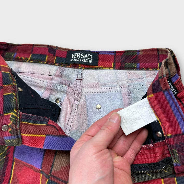 Gemusterte Vintage-Jeanshose von Versace – 27-Zoll-Taille