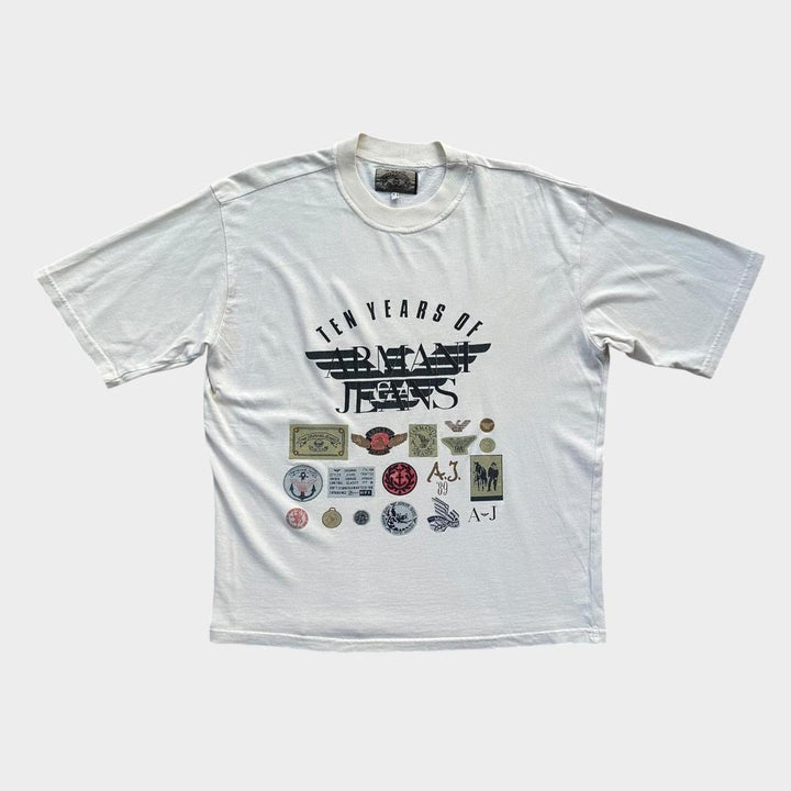 Vintage-Armani-Jeans-Grafik-T-Shirt – mittelgroß