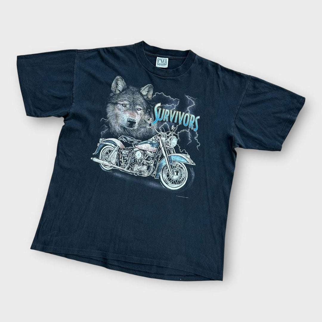 Vintage Single-Stich-Biker-Grafik-T-Shirt – XL