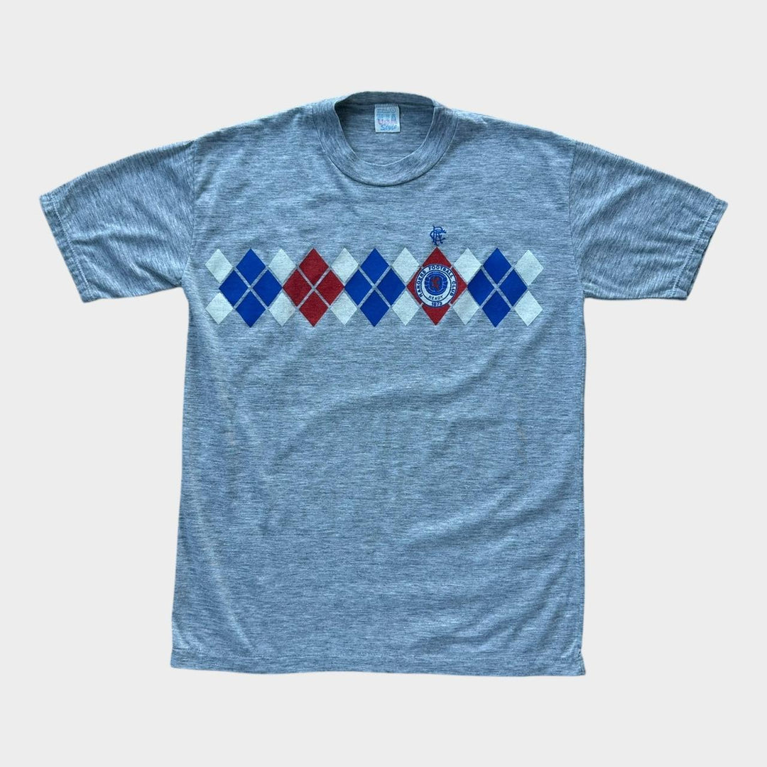 Vintage 80er Jahre Rangers Fußball-Grafik-T-Shirt – groß (passt wie ein Medium)