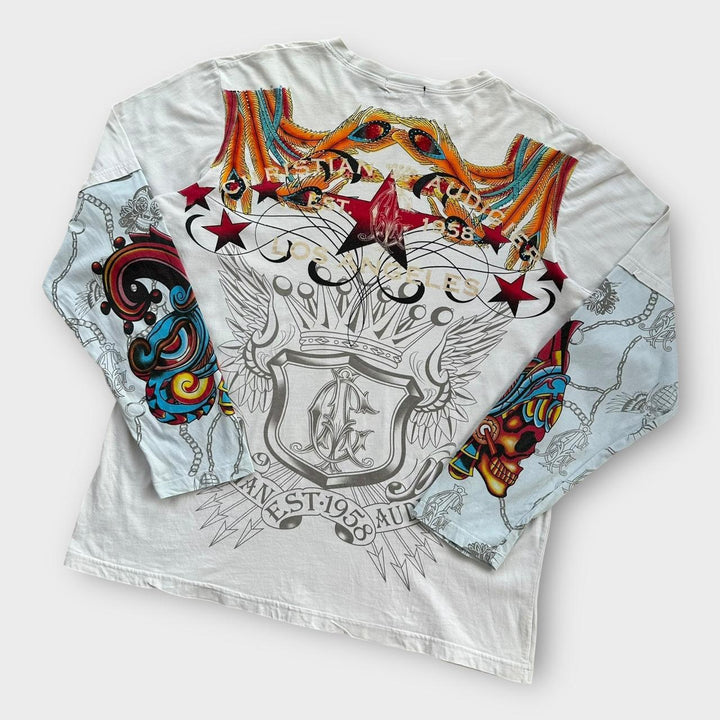 Christian Audigier Ed Hardy Langarm-T-Shirt – Medium (passt wie ein XL)