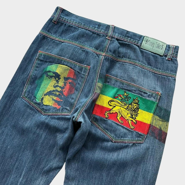 Baggy-Hip-Hop-Rasta-Jeans – Bundweite 34