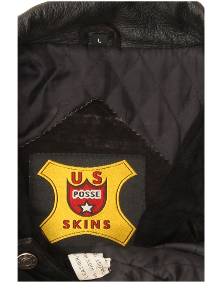 US Posse Skins Herren Wildlederjacke UK 40 Großes schwarzes Leder