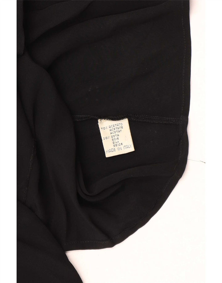 Vintage Damen Hemdbluse UK 12 Medium Schwarz Acetat