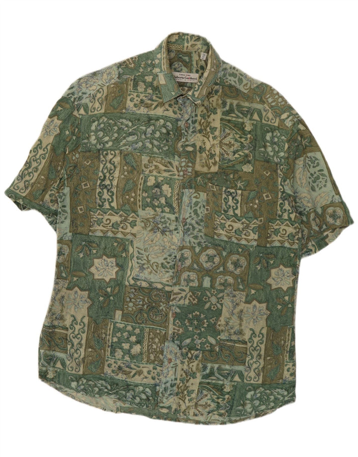 Roberto Guiducci Herrenhemd Größe 40 15 3/4 Mittelgrünes Patchwork