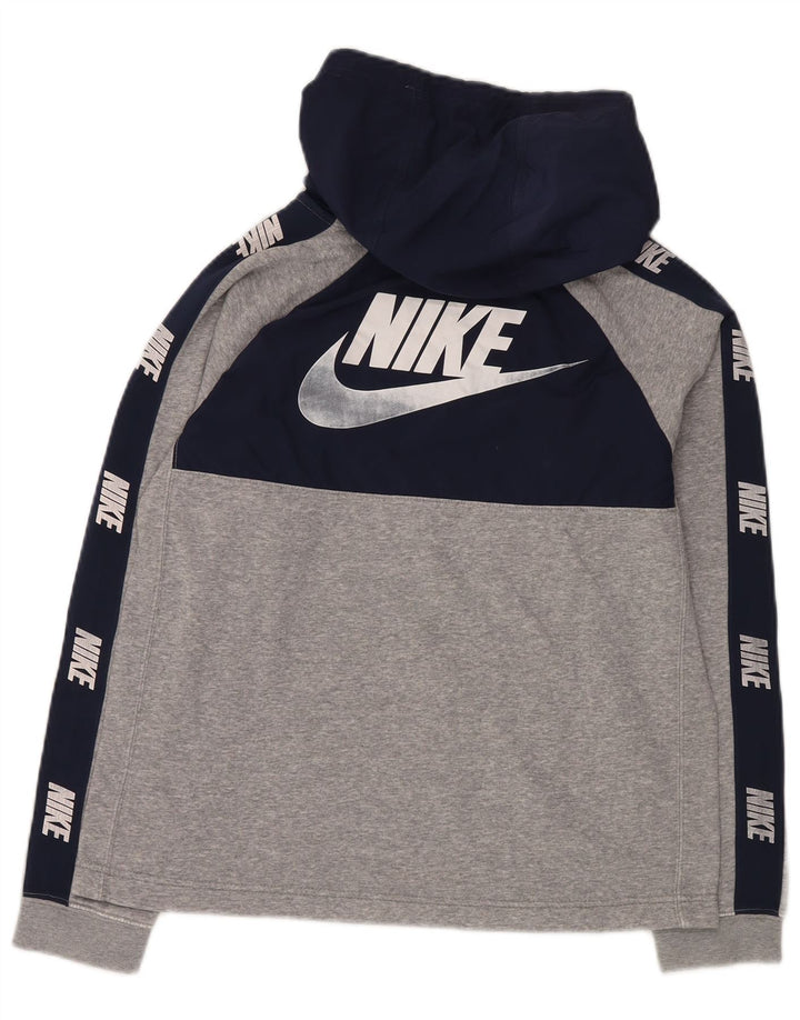 NIKE Jungen-Pullover mit Grafik-Kapuzenpullover, 13–14 Jahre, XL, graue Farbblock-Baumwolle