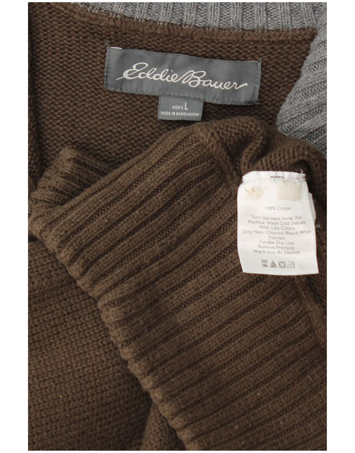 EDDIE BAUER Herren-Pullover mit Reißverschluss am Hals, große braune Baumwolle