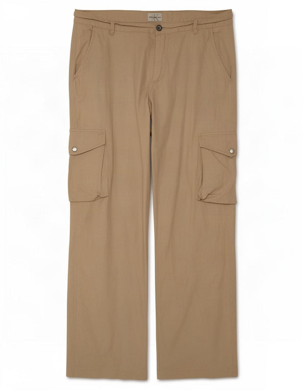 Calvin Klein Herren gerade Cargohose W32 L34 Beige Leinen