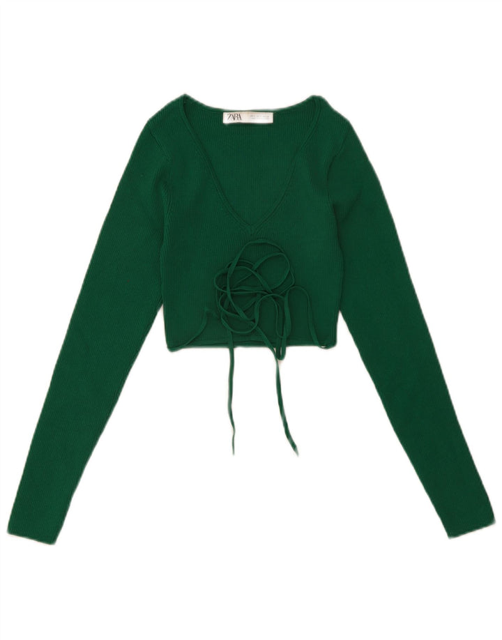 Zara Damen Langarm-Crop-Top UK 8 Small Grün
