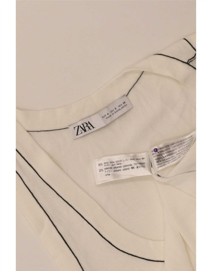 Zara Damen Weste Top UK 8 Small Off White Viscose