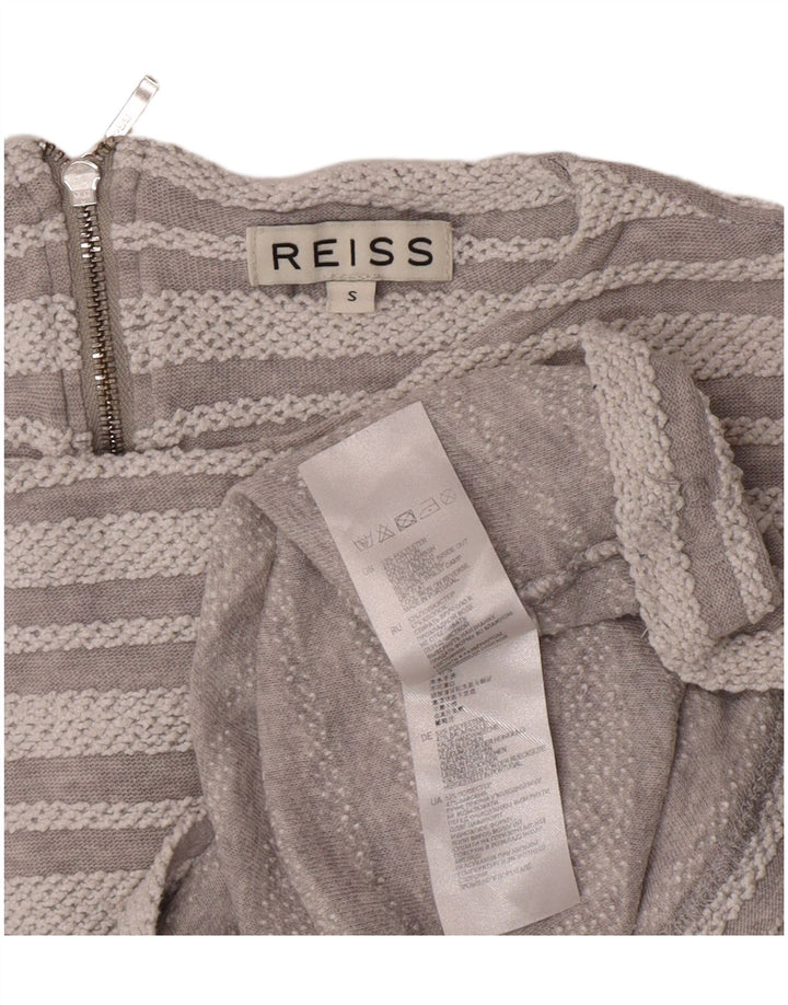 Reiss Damen Crop Top Langarm UK 10 Small Grau gestreift Polyester