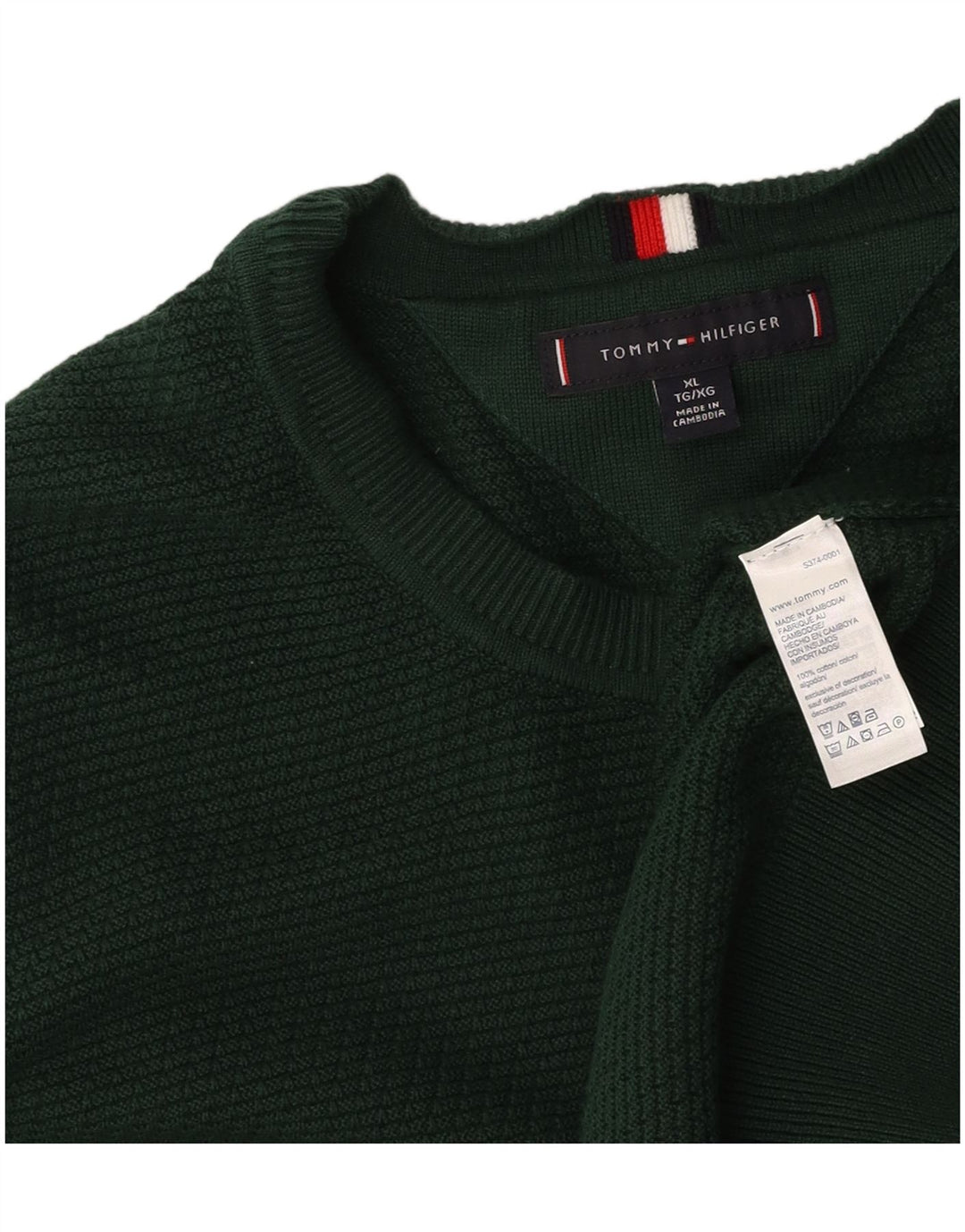 TOMMY HILFIGER Herren-Pullover mit Rundhalsausschnitt, XL, grüne Baumwolle