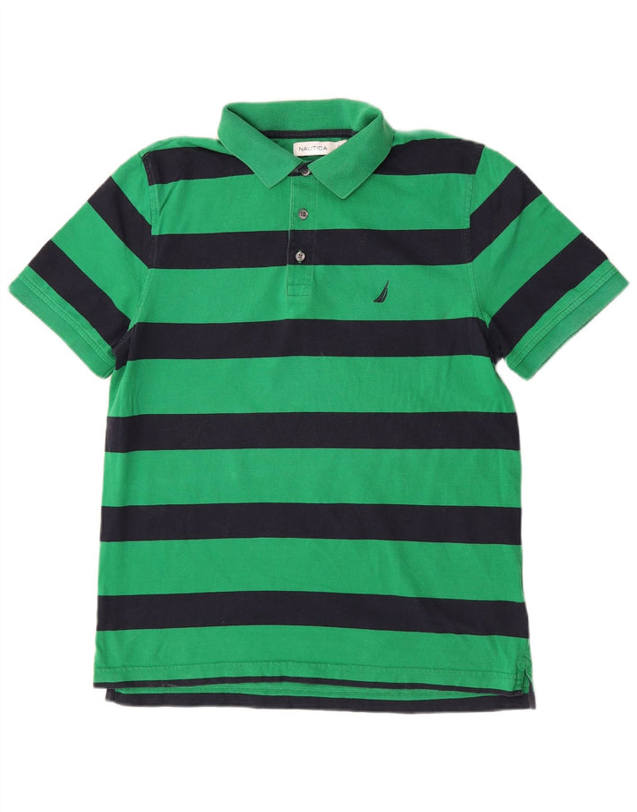 Nautica Herren-Poloshirt aus mittelgrüner, gestreifter Baumwolle