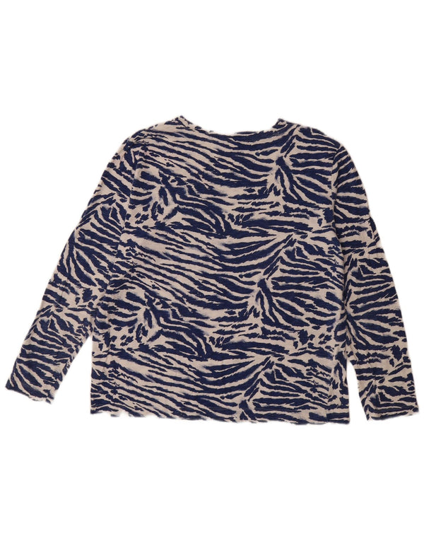 Marks & Spencer Damen Top Langarm UK 12 Medium Marineblau Animal Print