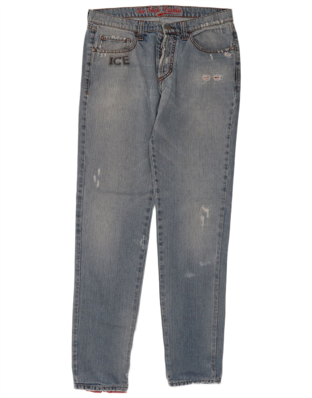 Iceberg Damen Pluto Distressed Slim Jeans W32 L32 Blau Baumwolle Cartoon