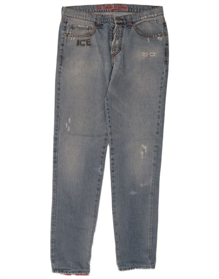 Iceberg Damen Pluto Distressed Slim Jeans W32 L32 Blau Baumwolle Cartoon