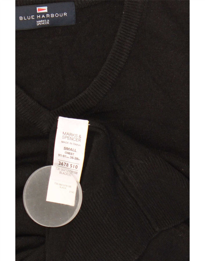 Marks & Spencer Herren Blue Harbor V-Ausschnitt Pullover Pullover Small Schwarz Acryl
