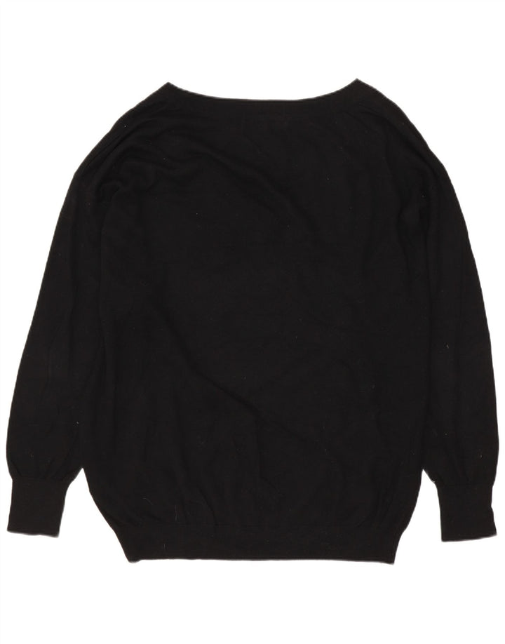 Marks & SPENCER Damen-Pullover mit V-Ausschnitt, Gr. 14, Größe L, Schwarz, Baumwolle