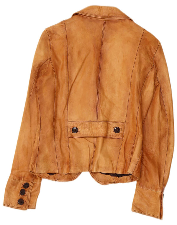 VINTAGE Damen 2-Knopf-Lederblazer IT 44 Mittelbeiges Leder